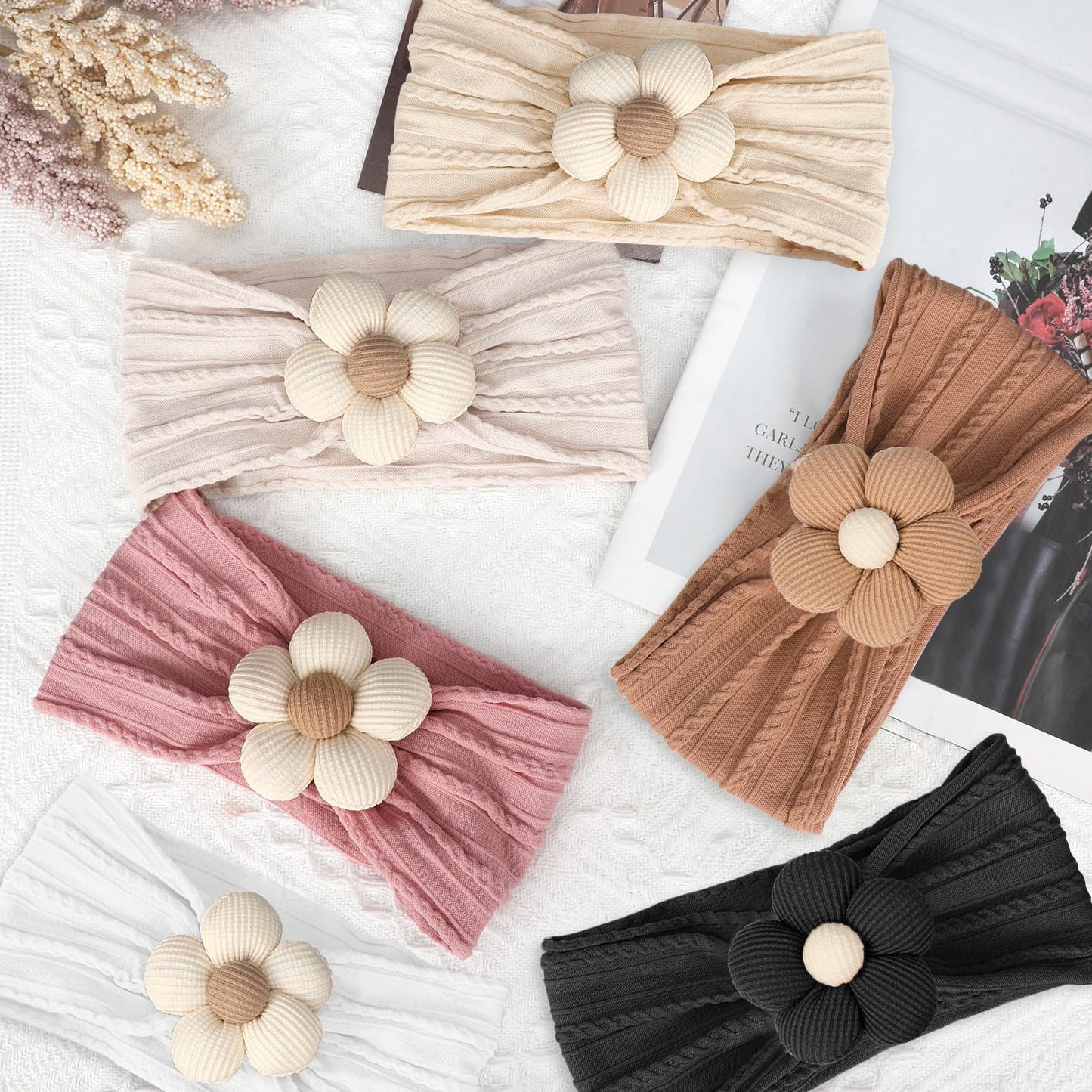 Miuxueso 3 Pcs Baby Flower Headbands Baby Girls Nylon Headbands Soft Hairbands Hair Accessories For Newborn Infant Toddler Kids