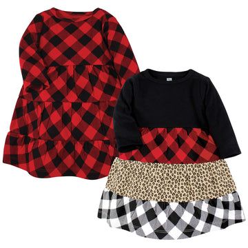 Hudson Baby Infant And Toddler Girl Cotton Dresses, Buffalo Plaid Leopard, 12-18 Months