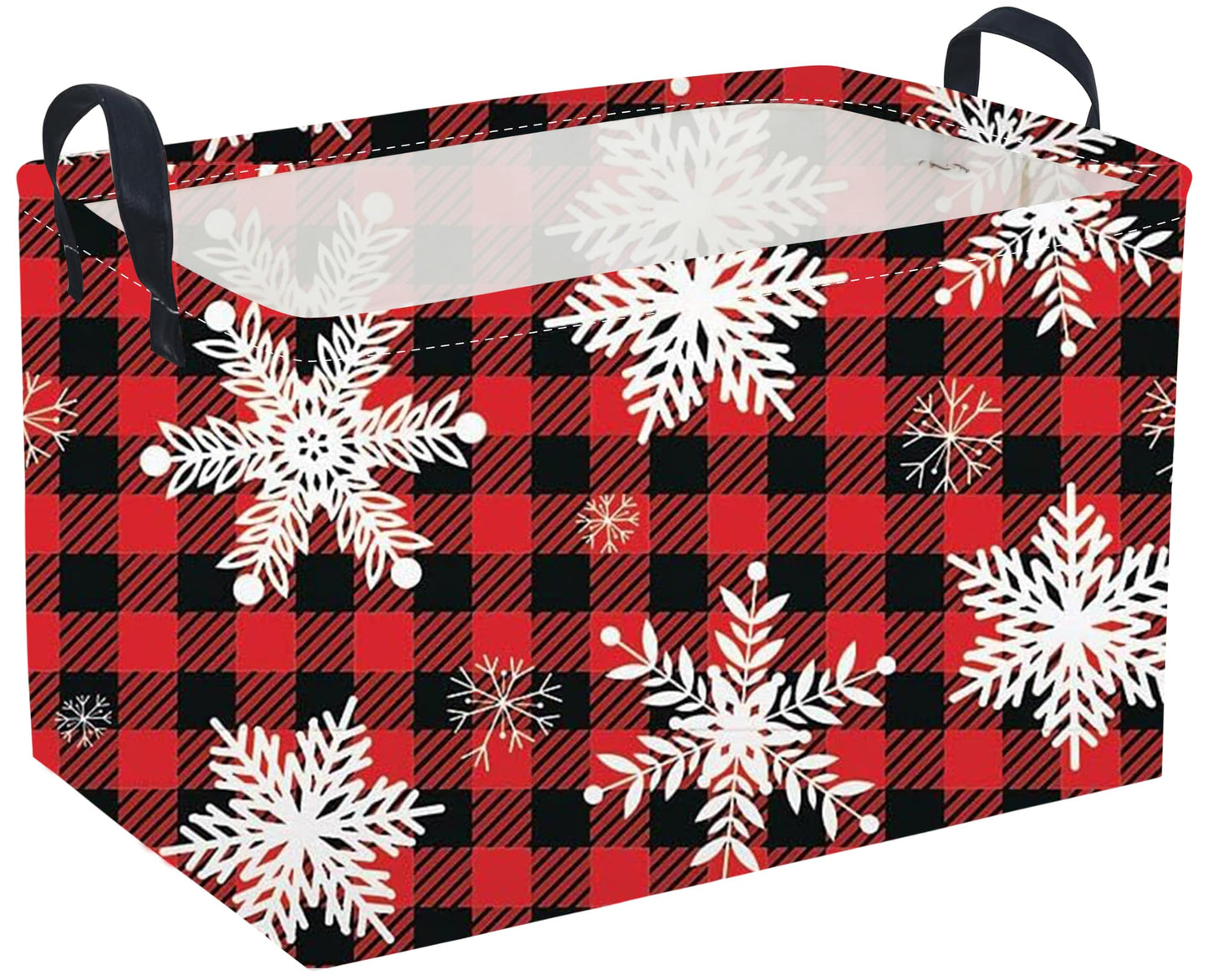 Sanjiaofen Rectangular Christmas Baskets,Snowflakes Basket Empty,Waterproof PE Coating Cute Bins for Kids with Handles,Gifts Bas
