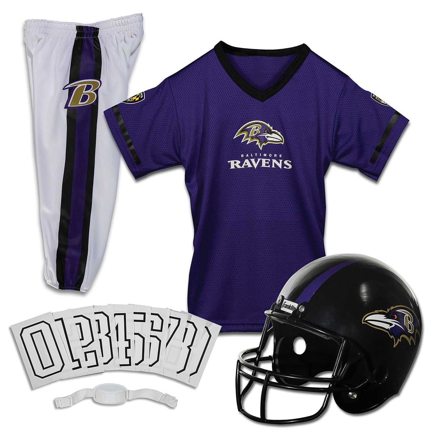 Franklin Sports Baltimore Ravens Kids Football Uniform Set - NFL Youth Football Costume for Boys & Girls - Set Includes Helmet, 