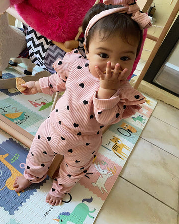 Fullfamous Infant Baby Girl Clothes Outfits,Fall Romper Christmas Clothing Set 3-6 Months Pink Heart