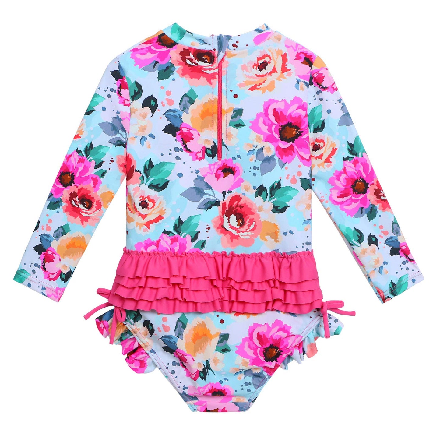 Xfgirls Baby/Toddler Girls 1 Piece Swimsuit Long Sleeve Rash Guard Beach Wear 1-6M, Hot Pink Flower