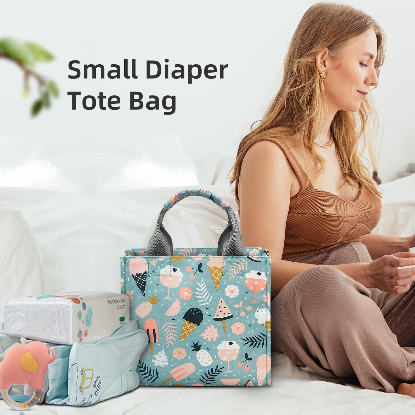 Pheben Small Diaper Bags Waterproof Travel Tote Mini Diaper Bag Multi-Function Baby Bags Crossbody Purse(Cartoon Dessert)