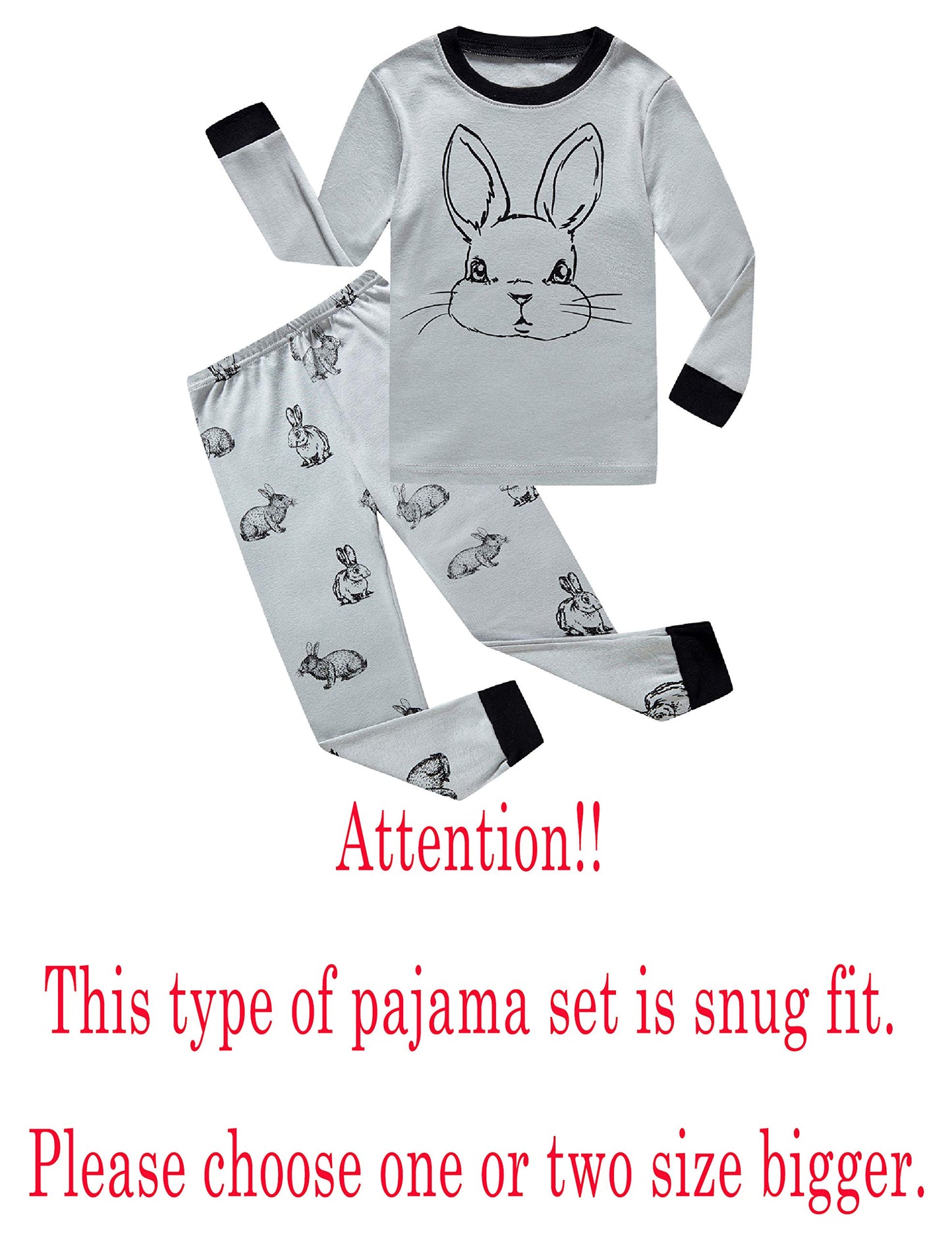 Family Feeling Baby Boys Girls Rabbit Easter Pajamas Cotton Grey Pjs Long Sleeve Jammies Bunny Infant Kids Size 18-24 Months