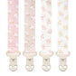 Stadela Baby Fabric Pacifier Clip Holder, Plastic Clip, 4-Pack, Wildflower Pattern, Heather Set