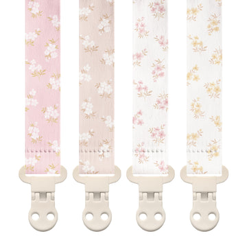 Stadela Baby Fabric Pacifier Clip Holder, Plastic Clip, 4-Pack, Wildflower Pattern, Heather Set