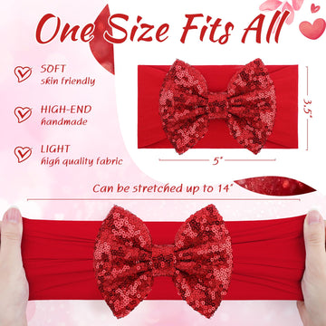 Lanmerry Red Pink Bows For Girls Sequins Large Bows Red Headband Toddler Glitter Hair Bow Hair Accessories Pink Ribbon Headband
