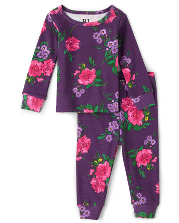 The Children'S Place 2 Pc Family Matching Pajamas Sets, Snug Fit 100% Cotton, Big Kid, Toddler, Baby, Grape Floral, 0-3 Months