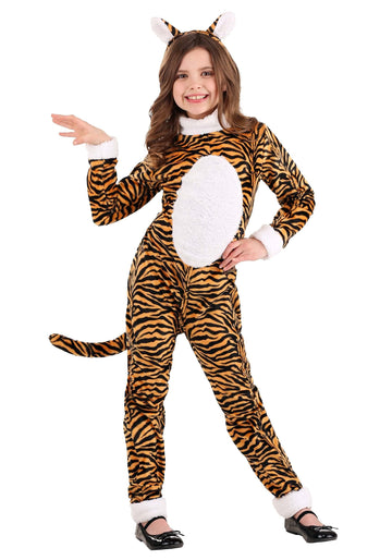 Girl'S Tigress Costume With Headband - Kid'S Tiger Jumpsuit - Child Jungle Cat Animal Halloween Costume Xl