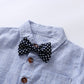 Baby Boys Gentleman Outfits Suits, Infant Blue Shirt+Bib Shorts+Tie+Suspenders Clothing Set,3-6M