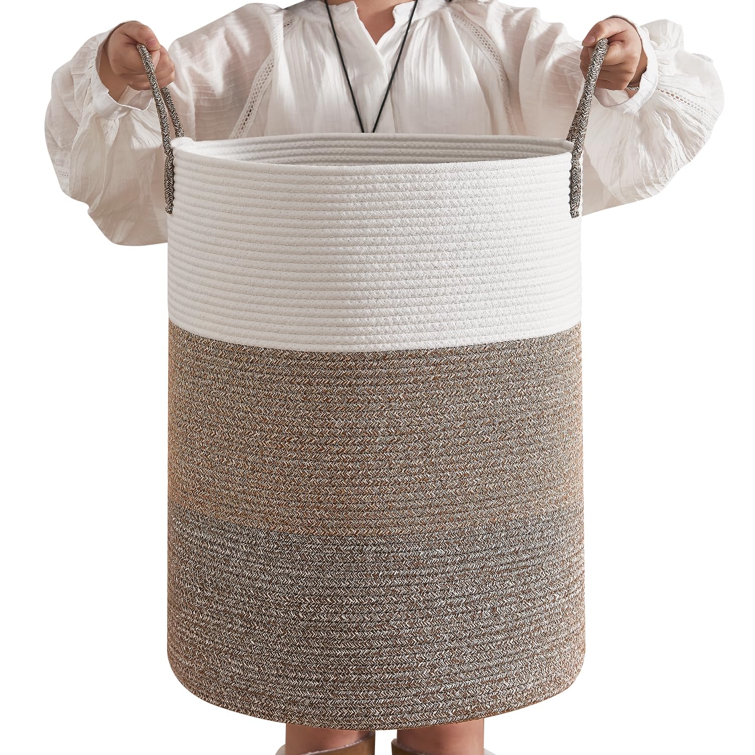 CLHMILY&Z 80L Laundry Basket Round Storage Rope Basket - 16.5x22.5 Inches - Laundry Hamper in Bedreoom and Mutil Storage Bin for