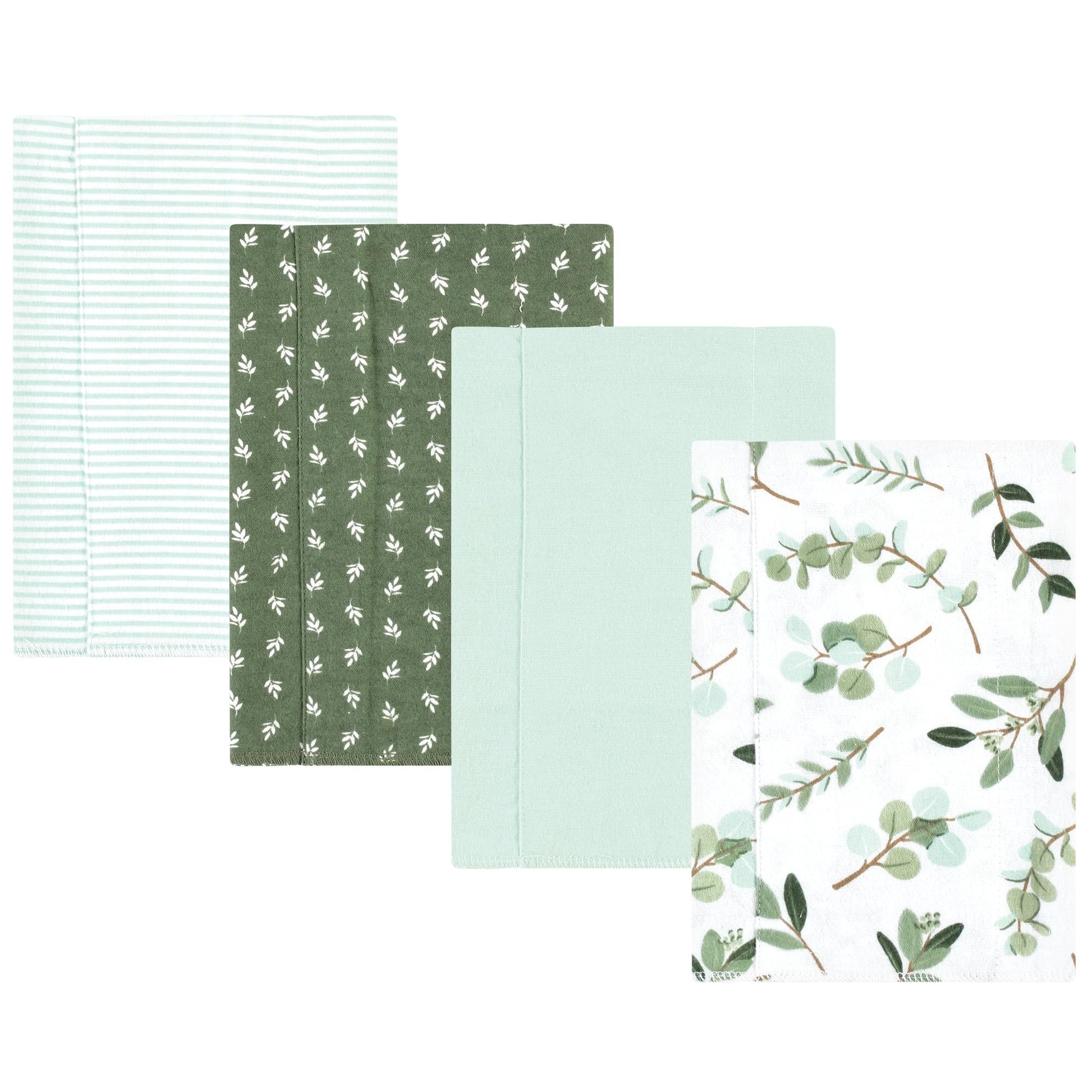 Hudson Baby Unisex Baby Cotton Flannel Burp Cloths, Eucalyptus 4-Pack, One Size