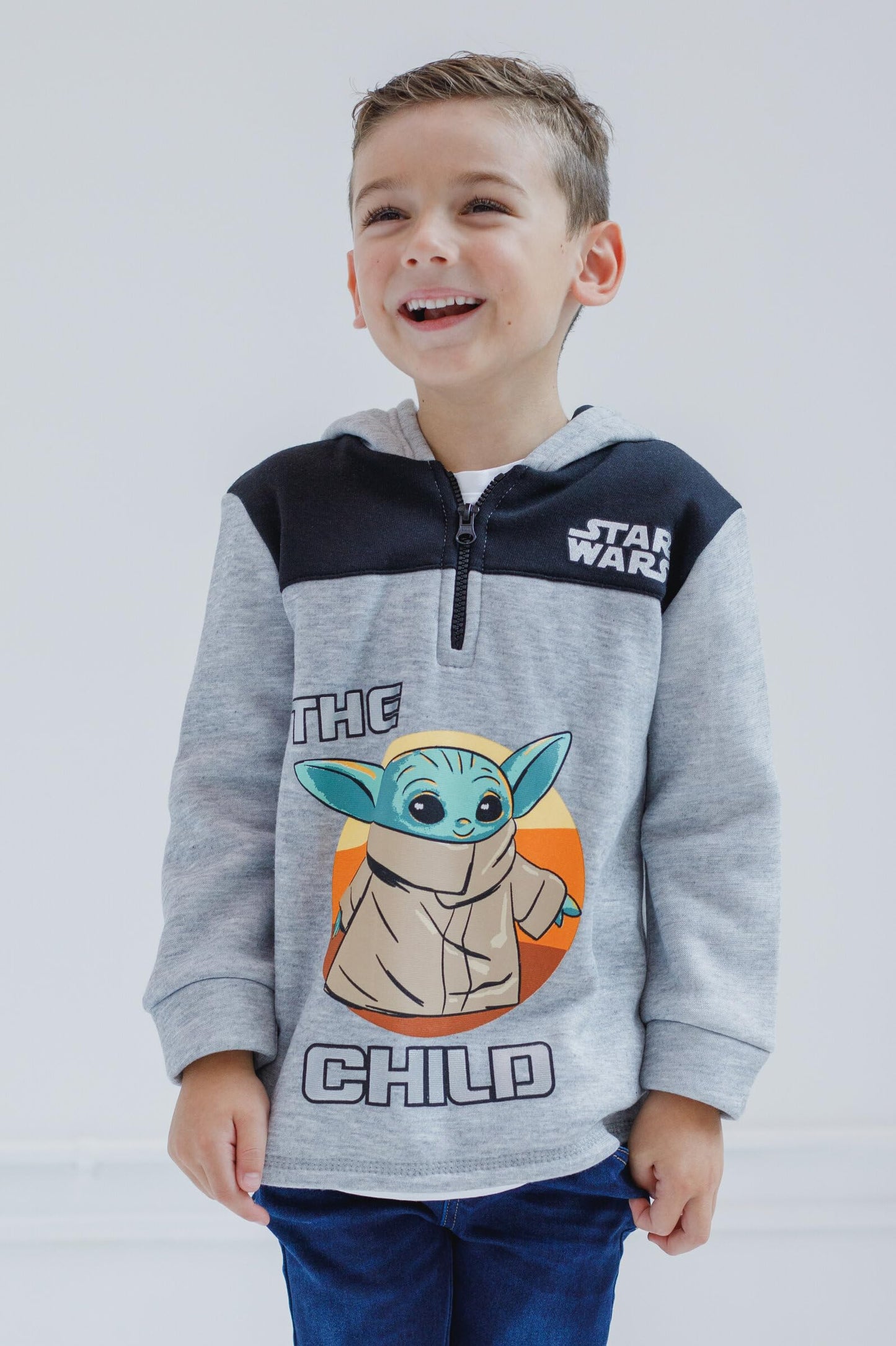 Star Wars The Child Infant Baby Boys Fleece Half Zip Pullover Hoodie Gray 18 Months