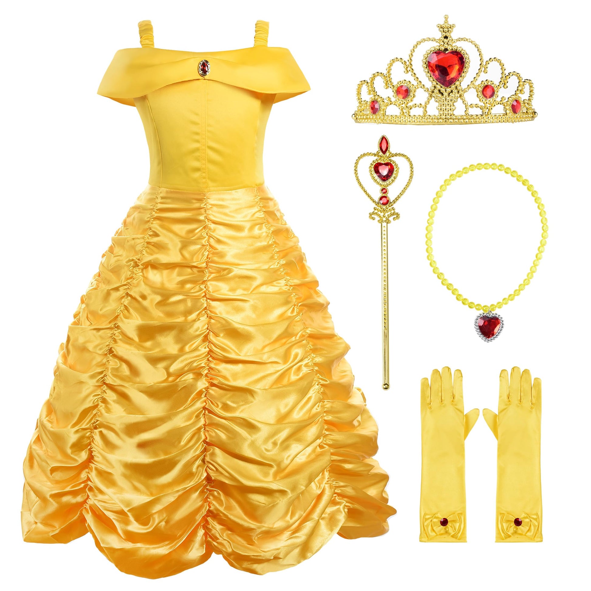 Relibeauty Little Girls Layered Princess Dress Costume With Accessories, Yellow, 5
