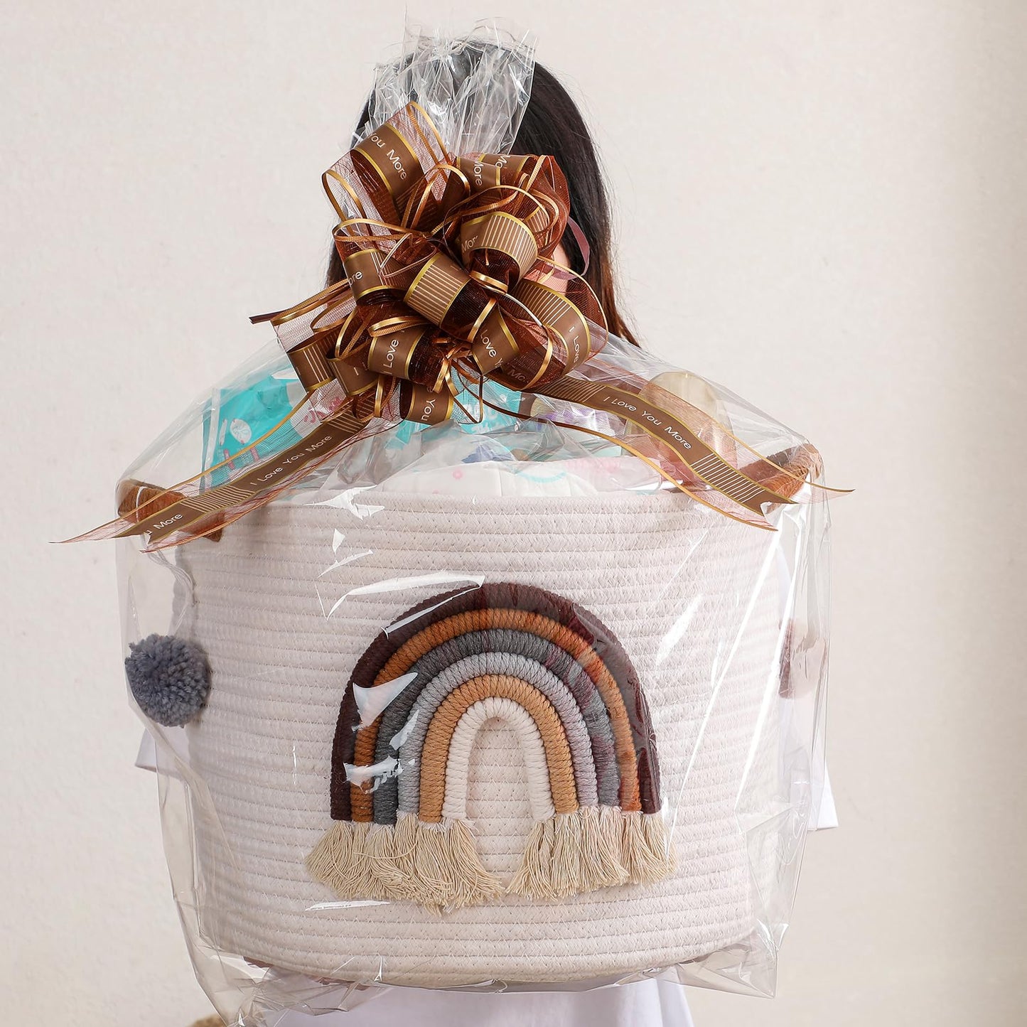 Toy Storage Baskets For Kids Cotton Rope Basket With 3D Rainbow Decor, Blanket Basket For Living Room Toys Organizer Woven Baby