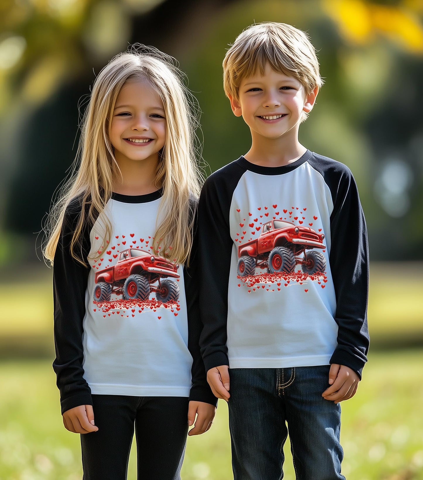 Valentine Shirts Toddler Boys Girls Raglan Long Sleeve Tees Kids Love Heart Truck Black Tops 7 Years