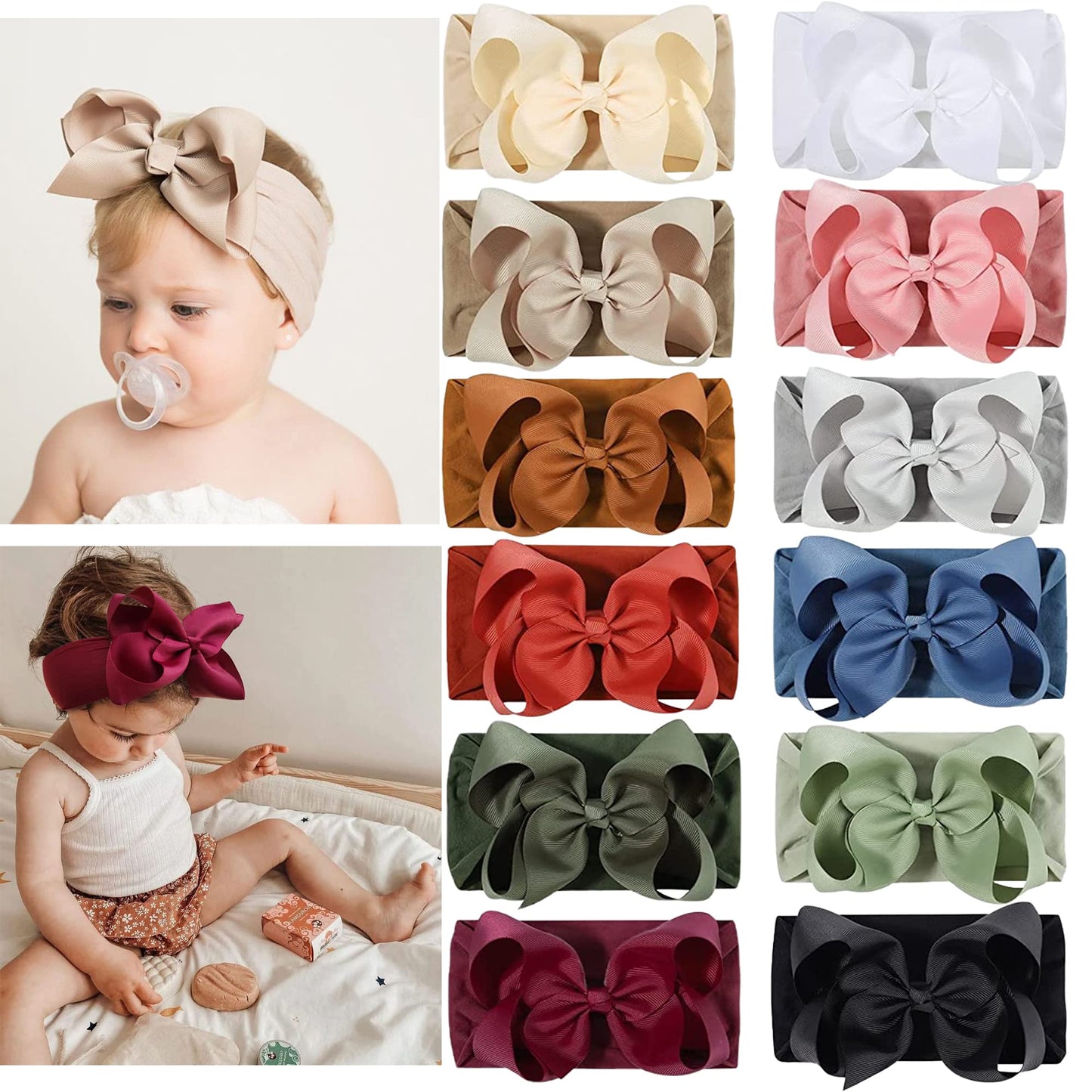 Ayesha Baby Headbands With Soft Nylon Hairbands And Hair Bows For Newborn, Toddler, And Baby Girls (12 Pack)