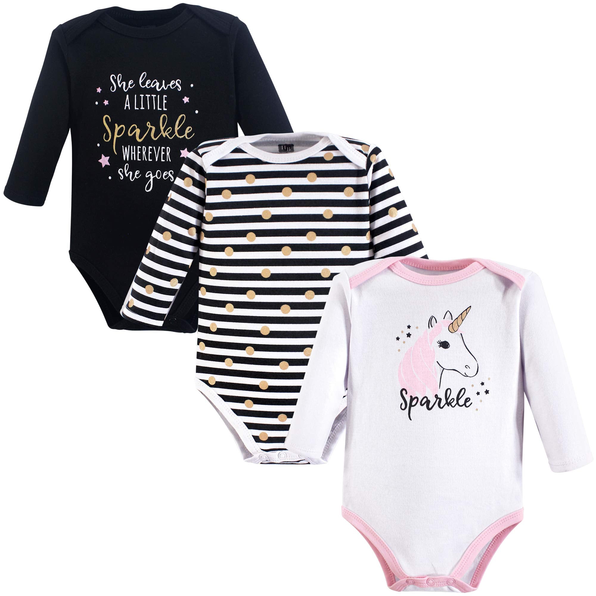 Hudson Baby Unisex Baby Cotton Long-Sleeve Bodysuits Sparkle Unicorn 3-Pack, 12-