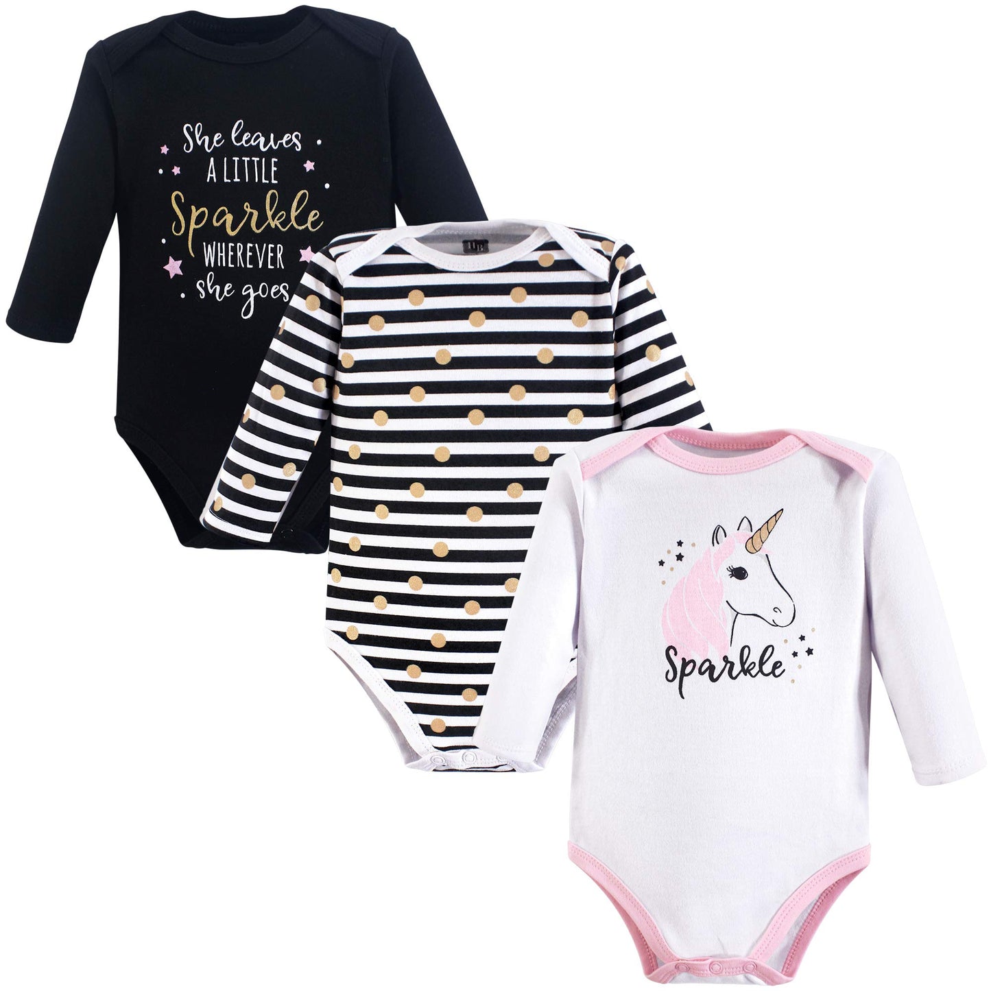 Hudson Baby Unisex Baby Cotton Long-Sleeve Bodysuits Sparkle Unicorn 3-Pack, 12-18 Months