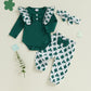Rtnnsbbfcm Newborn Baby Girl Valentine'S Day Outfit Long Sleeve Ribbed Romper Heart Print Pants Headband 3Pcs Set (St. Patrick'S