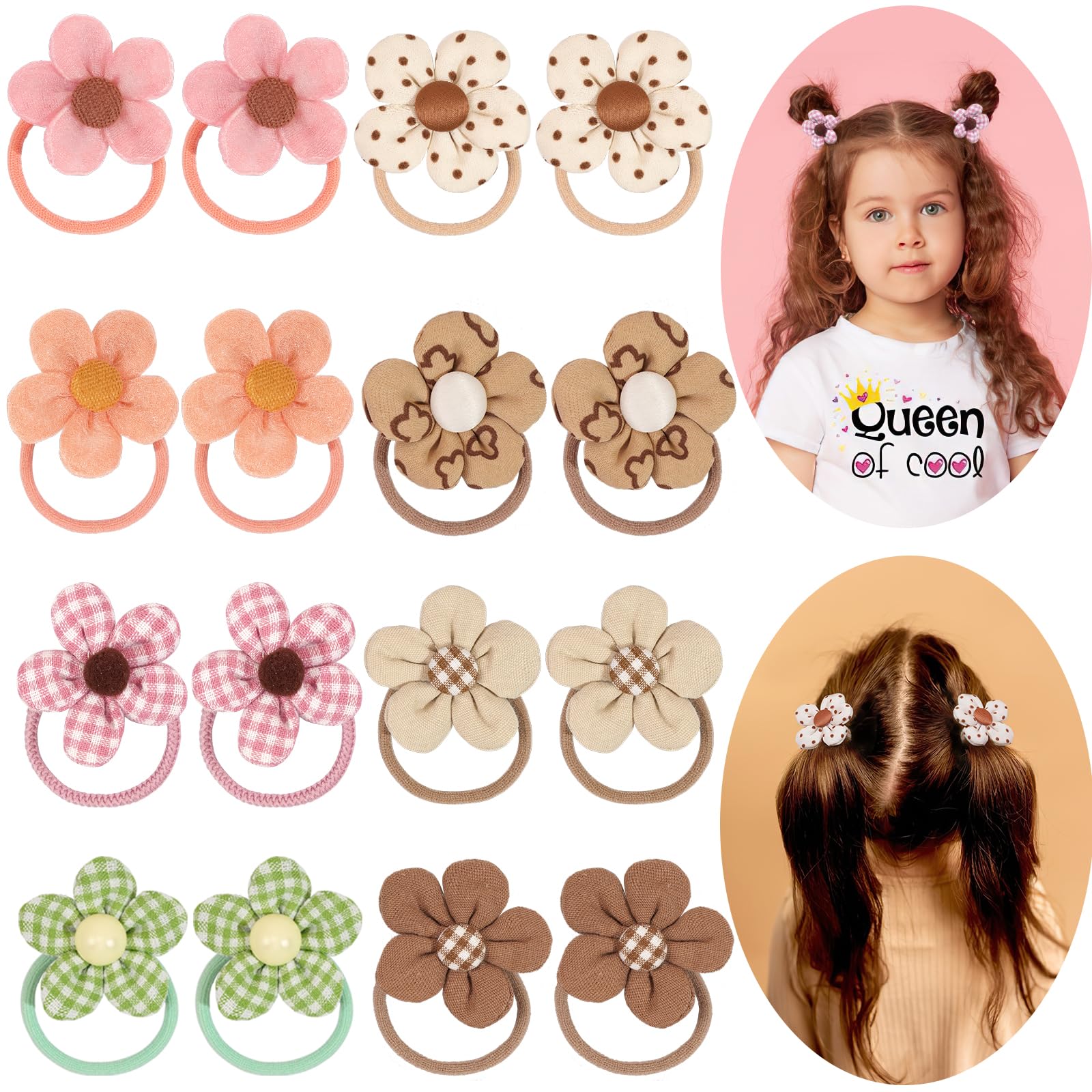 Bbgifts Boutique Baby Girl Hair Ties With Flowers, 16 Pcs Hair Bow Ties For Toddler Girls, Elastics Ponytail Holders Pigtails Ru