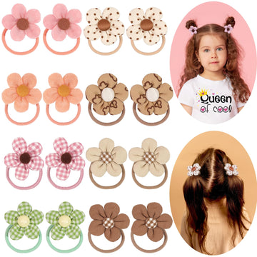 Bbgifts Boutique Baby Girl Hair Ties With Flowers, 16 Pcs Hair Bow Ties For Toddler Girls, Elastics Ponytail Holders Pigtails Ru