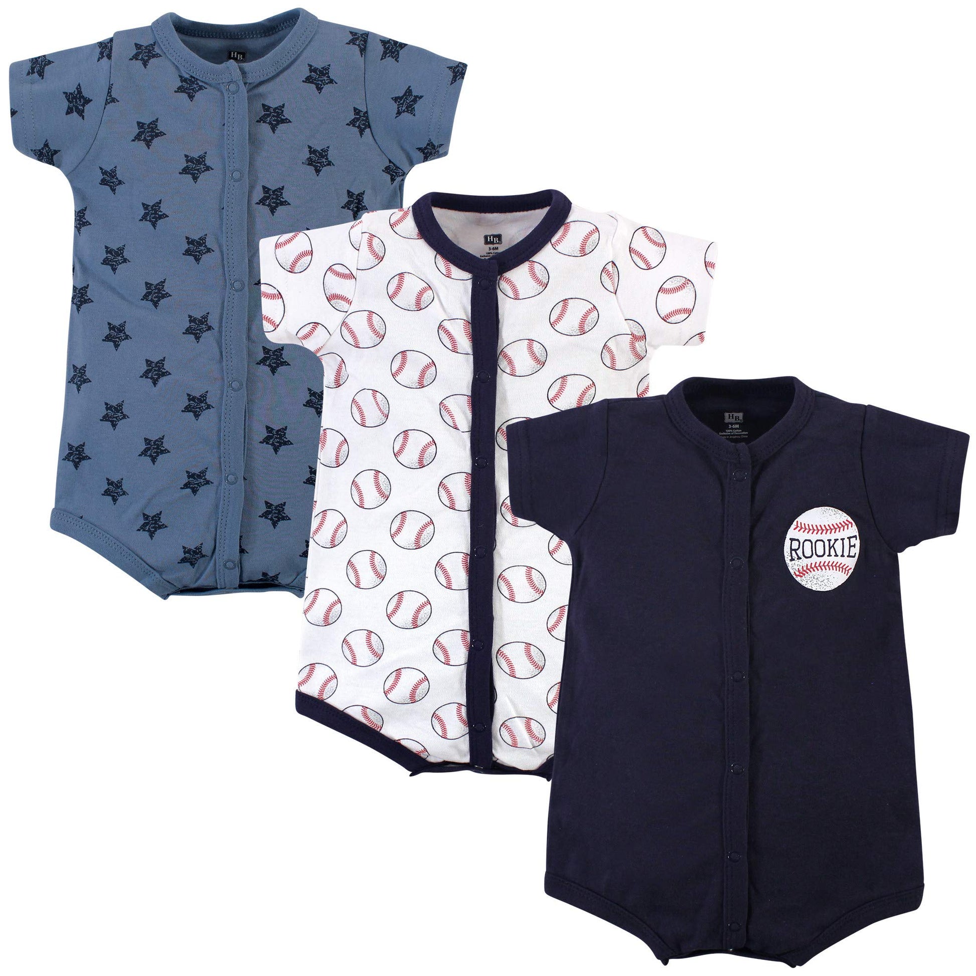 Hudson Baby Unisex Cotton Rompers, Baseball, 3-6 Months