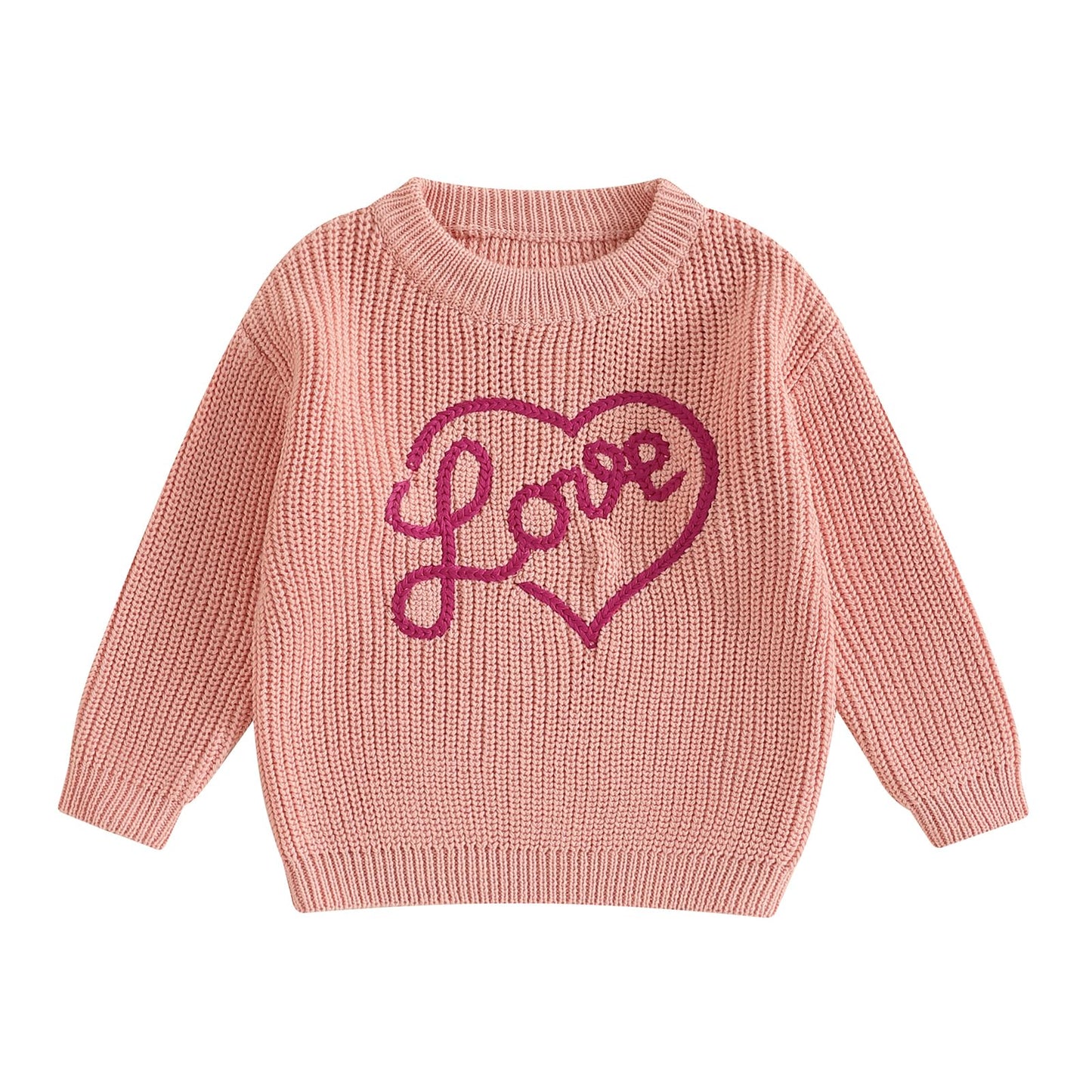 Nokpsedcb Baby Girl Cute Long Sleeve Heart Flowers Embroidery Oversized Sweater Toddler Valentine Outfit (Pink Love, 12-18 Month