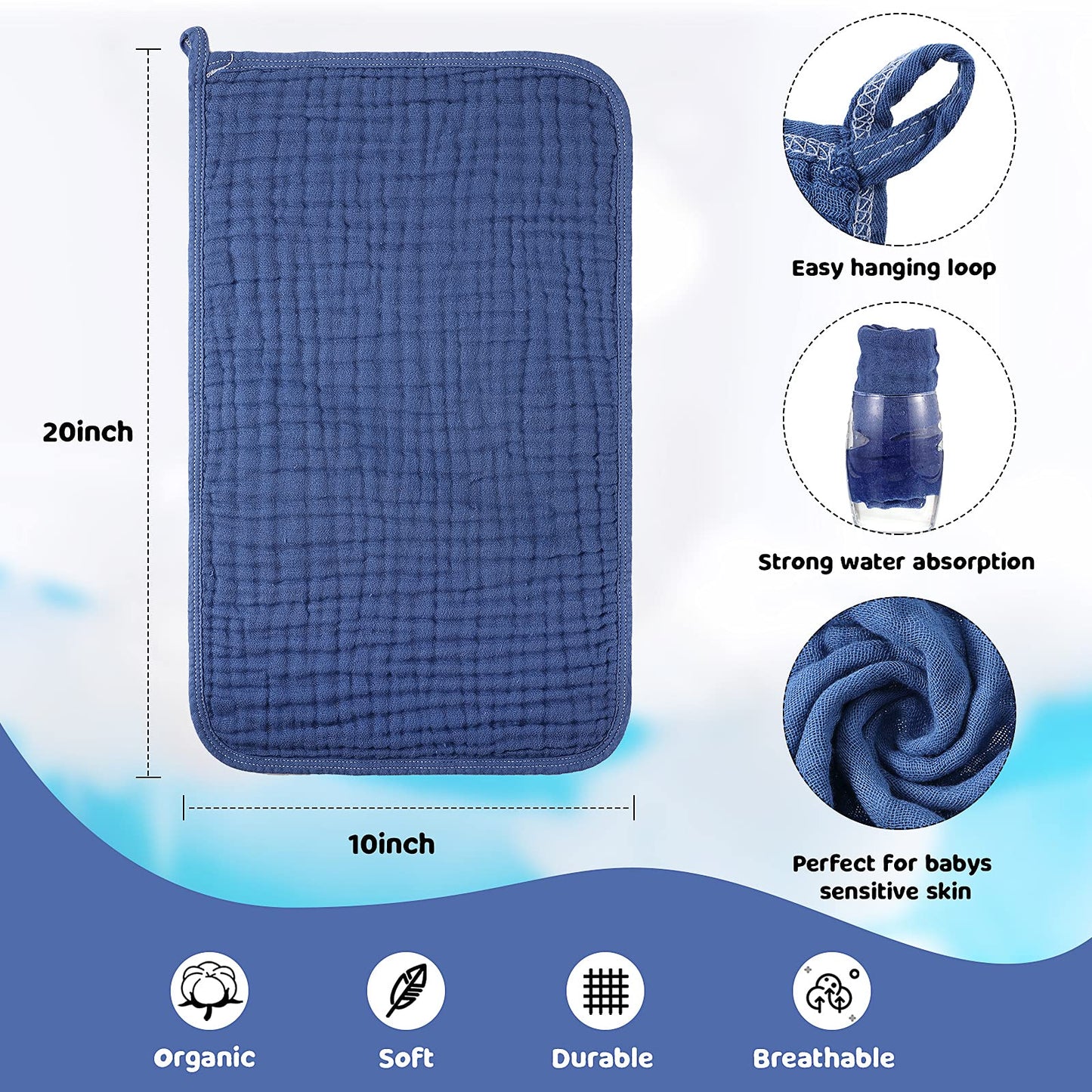 Tatuo 8 Pieces Baby Muslin Bibs & Burp Cloths Set, 20 X 10 Inch (Fresh Color)