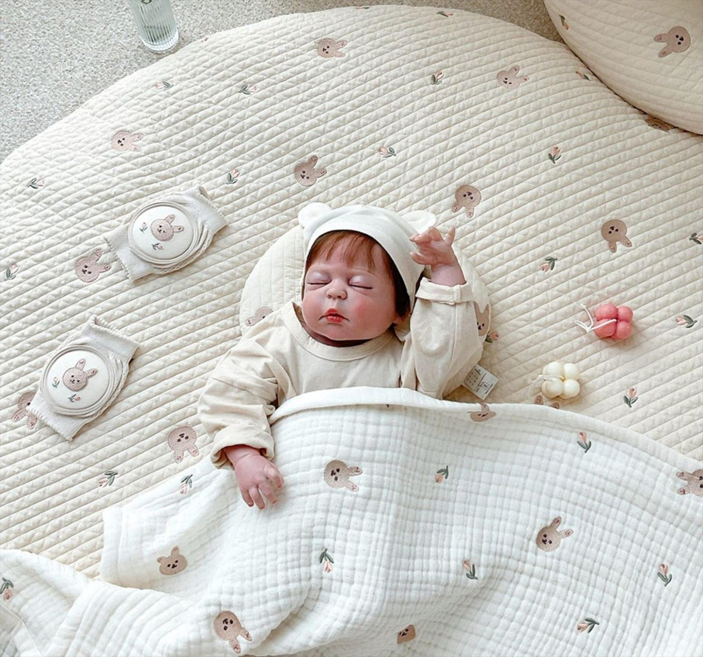 Baby Play Mats, 33.5' Cotton Embroidered Crawling Mat, Detachable Washable Floor Mat Soft Kids Room Decor Rug Gym Nursery Area