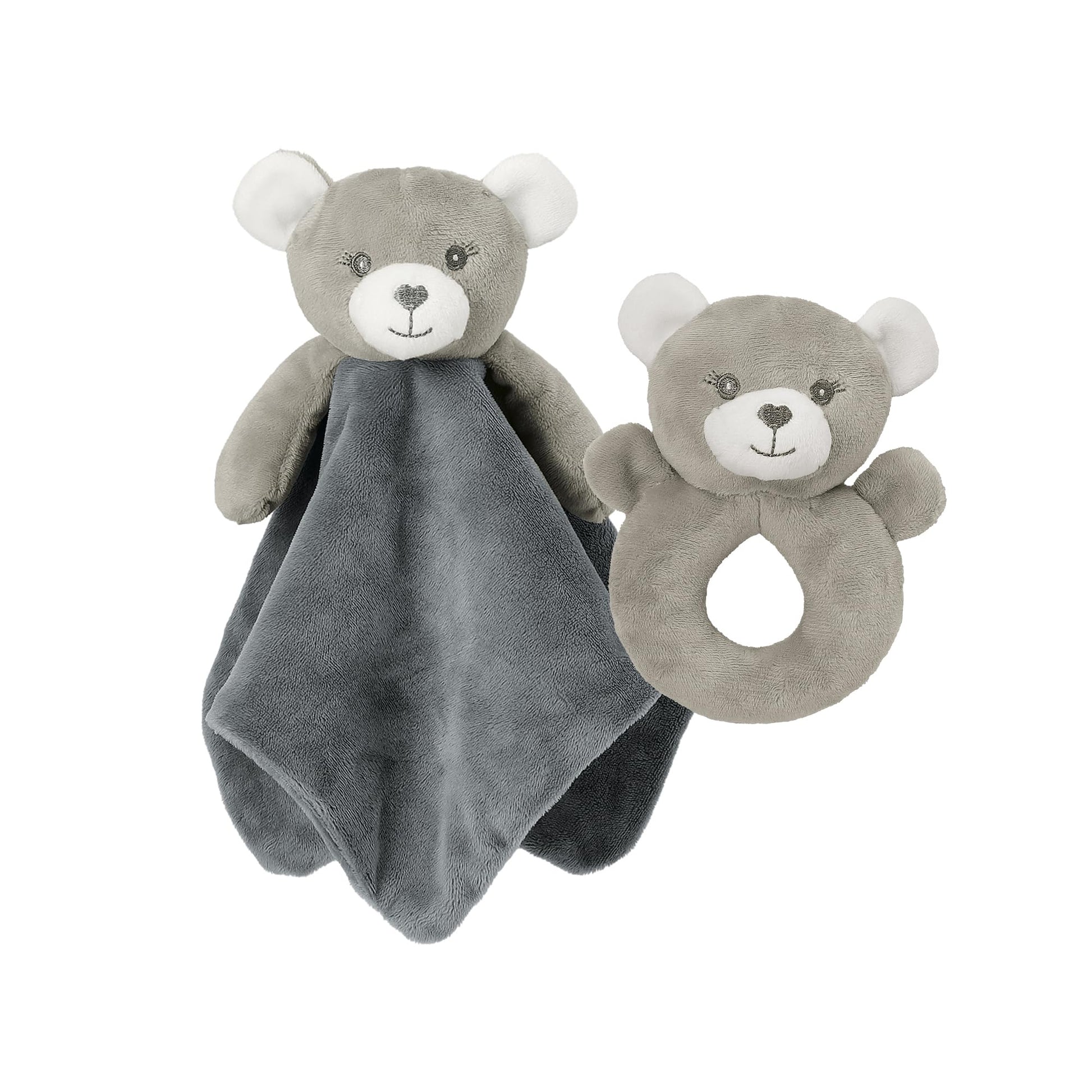 CREVENT Cozy Plush Baby Security Blanket Loveys for Baby Girls Boys, Stuffed Animal Ring Rattle Shaker Toy for Newborns (Bear + 