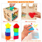 HELLOWOOD Montessori Toys for 1+ Year Old, Wooden Sorter Cube with 8pcs Rattling Shapes, Developmental Learning Toy Gifts for Ba
