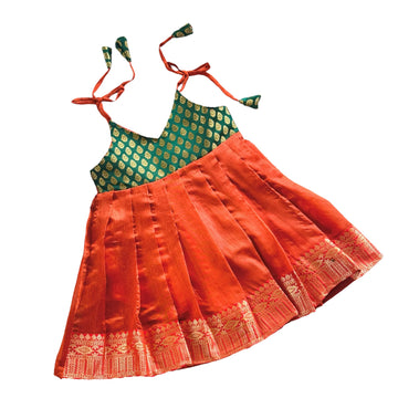 Picksparrow Newborn Baby Girl Silk Frock/Diwali Dress/Ethnicwear/Festive Indianwear(Silk Cotton Brocade) (612 Months, GreenRu