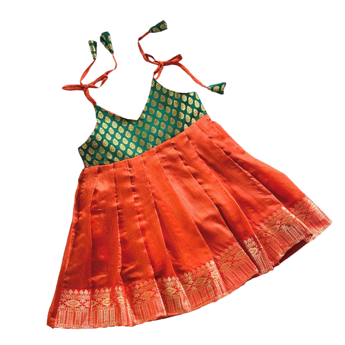 Picksparrow Newborn Baby Girl Silk Frock/Diwali Dress/Ethnicwear/Festive Indianwear(Silk Cotton Brocade) (06 Months, GreenRus
