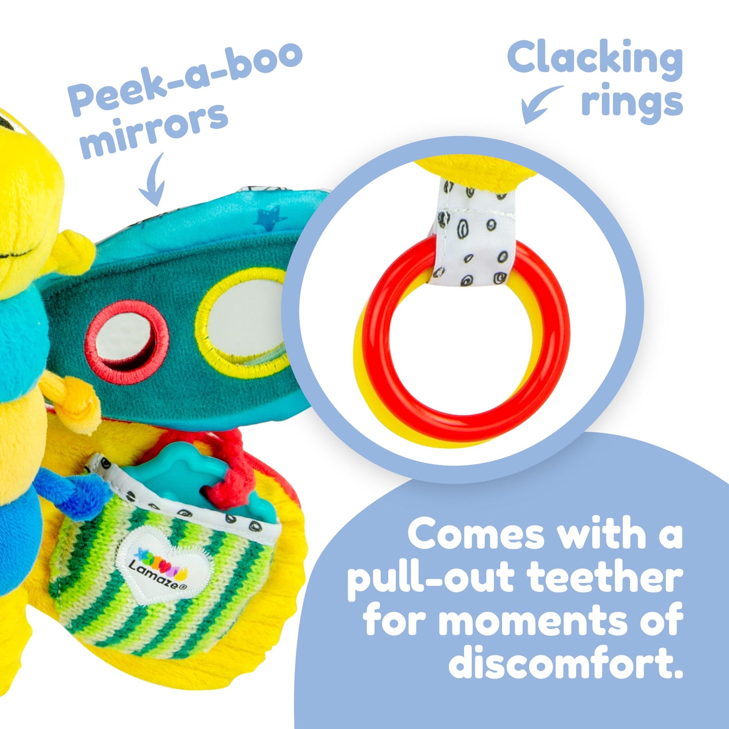 Lamaze Freddie the Firefly Clip On Car Seat and Stroller Toy - Soft Baby Hanging Toys - Baby Crinkle Toys with High Contrast Col