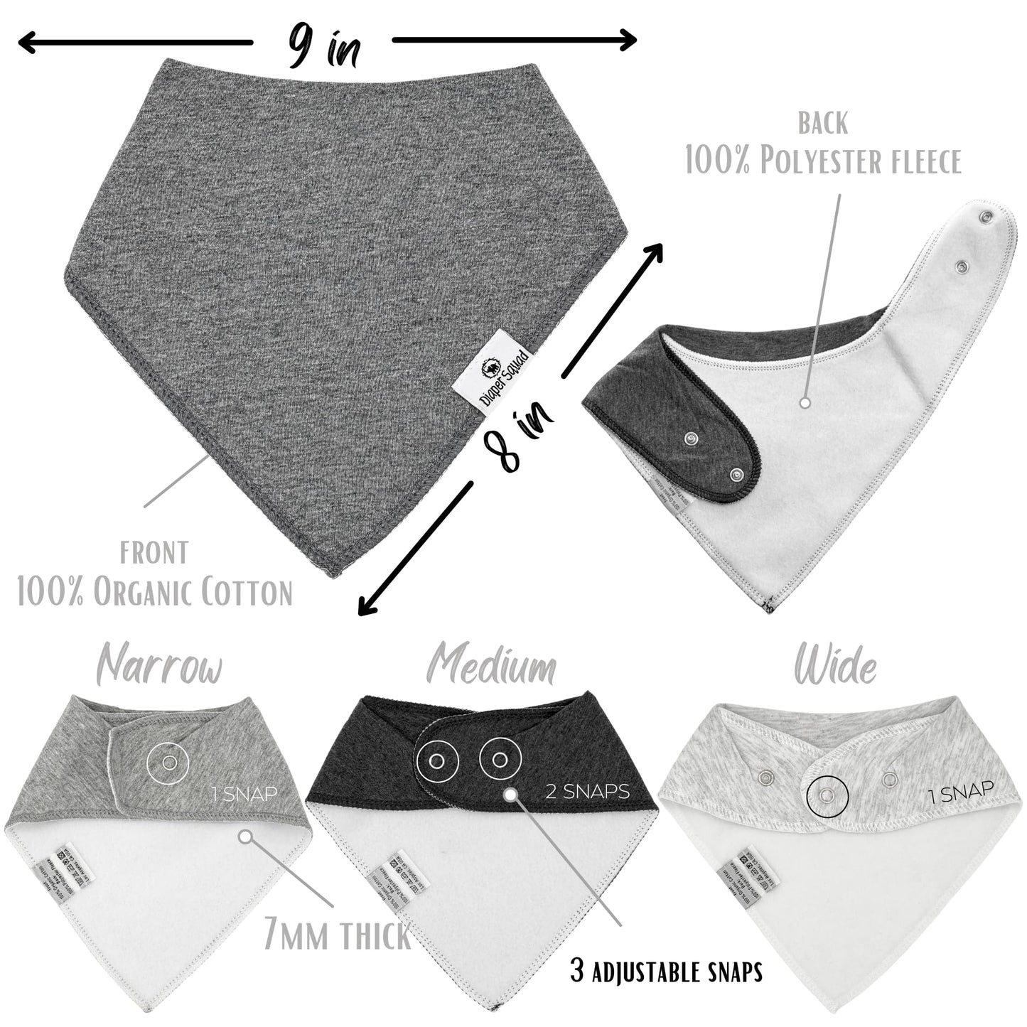 Diapersquad'S 5-Pack Baby Bibs For Drooling And Teething, Bibs For Boys, Baby Girl - Solid Cotton Baby Drool Bibs (Speckled Grey