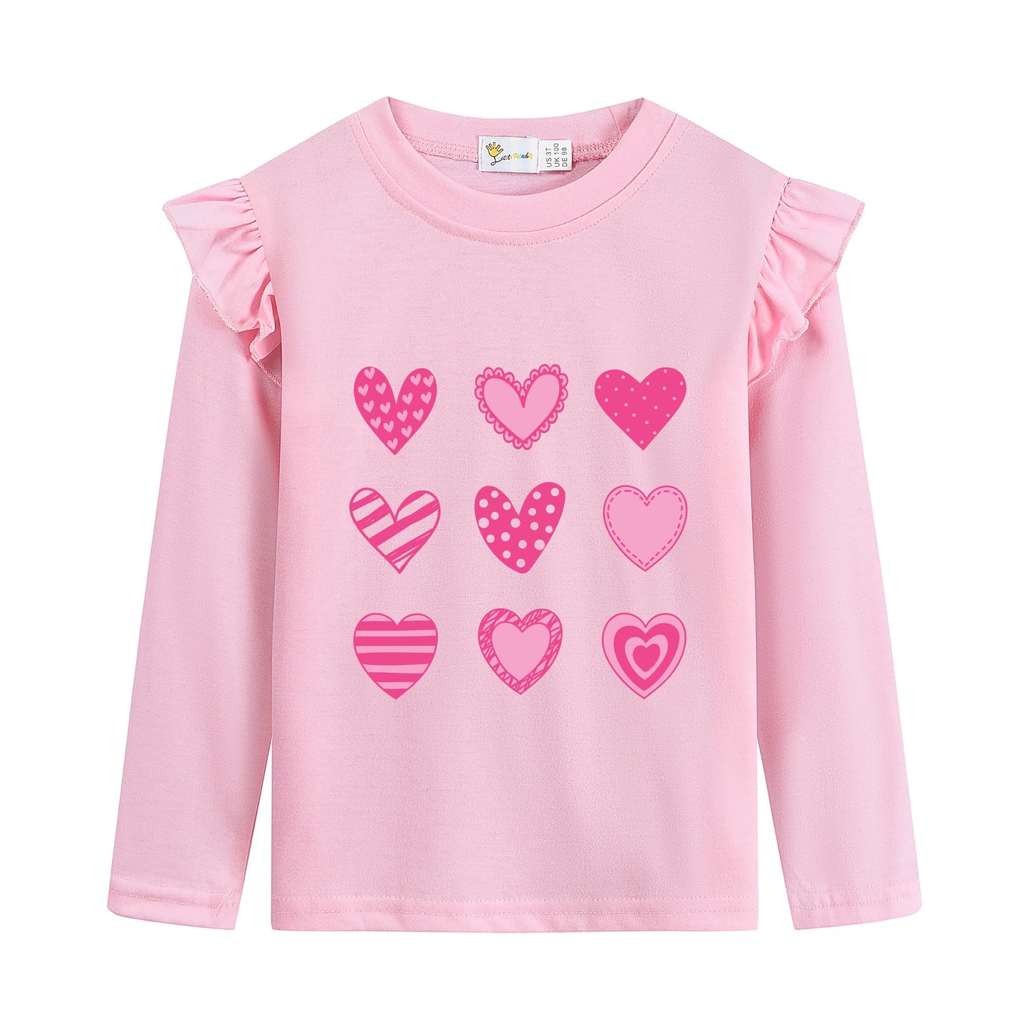 Cm-Kid Toddler Valentines Day T-Shirt Baby Girls Pink Pullover Tees Crewneck Long Sleeve Tops For Girl Winter Shirts Clothes 3-4