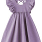 Lyxiof Toddler Baby Girl Cotton Linen Dress Ruffle Sleeve Halter Sleeveless Kids Casual Beach Dresses Purple 130Cm
