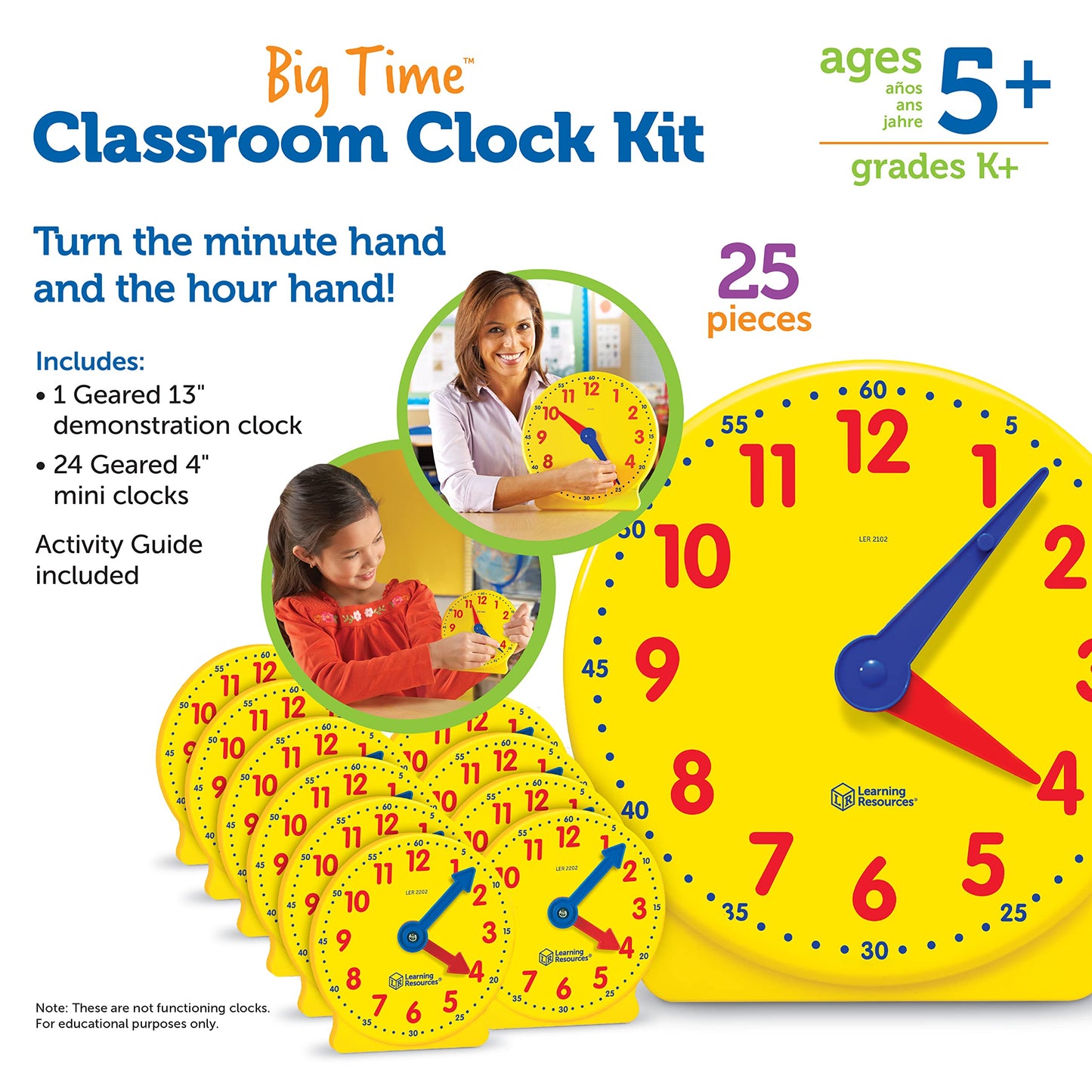 Learning Resources Classroom Clock Kit -25 Pieces, Ages 5+ Clock for Kids, Learning to Tell Time, Clocks for Teaching Time, Teac