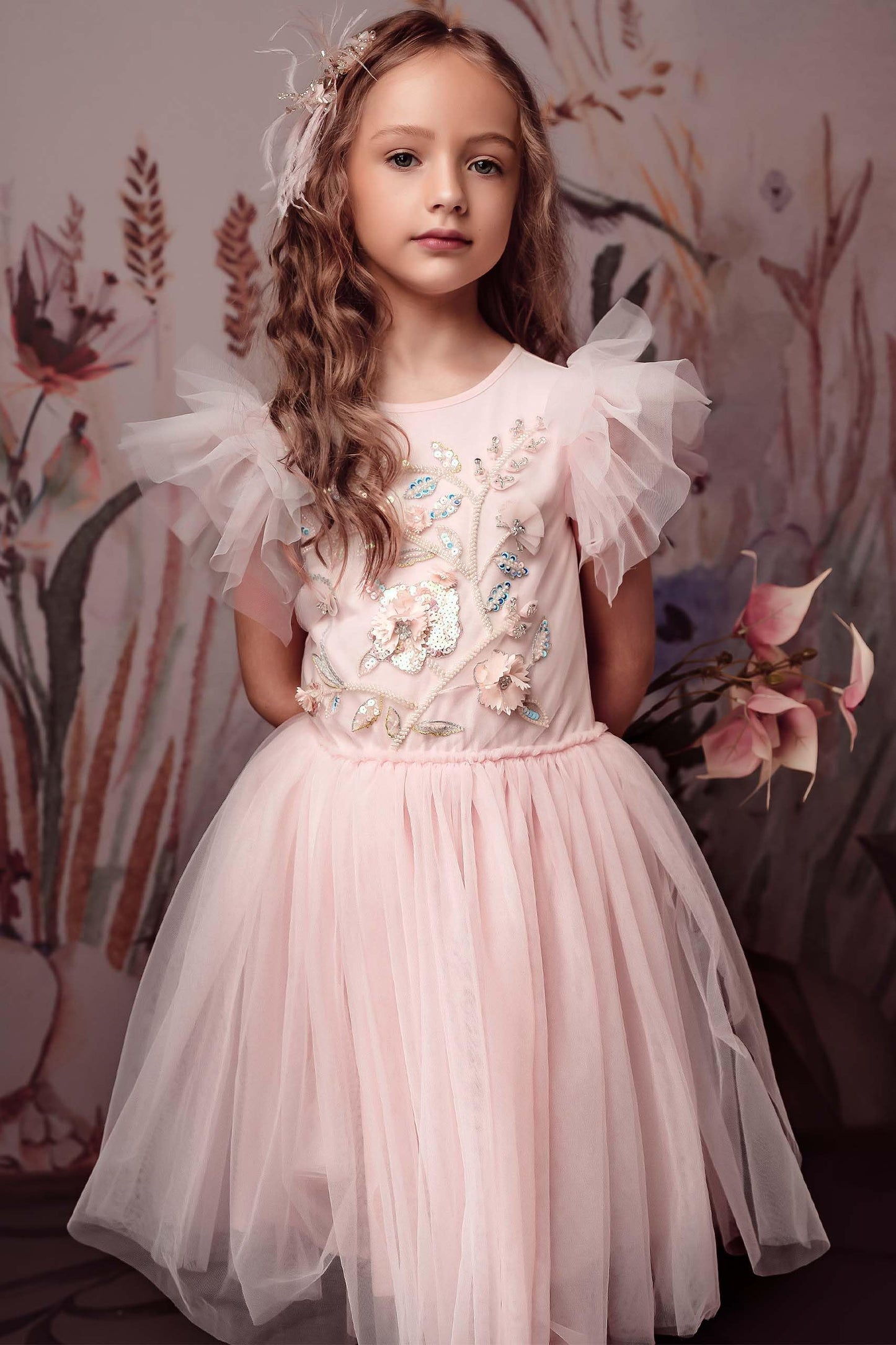 Tutuland Tutu Dress For Girls - Embroidered Tulle Dress Tiered Layered Flower Toddler Dress For Wedding Birthday Photo Prop