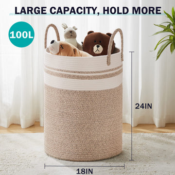 Youdenova Woven Rope Laundry Hamper Basket, 100L Tall Laundry Basket, Baby Nursery Hamper For Blanket Storage, Clothes Hamper Fo