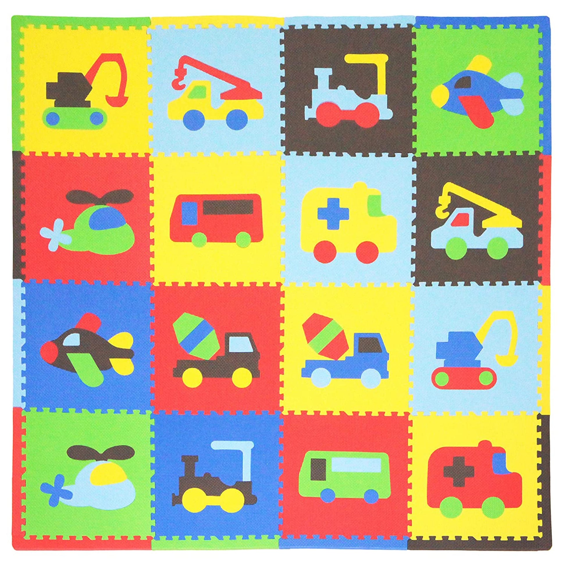 Tadpoles 16 Tiles Transportation Playmat For Kids  Interlocking Tiles With 16 Border Pieces  Soft Eva Foam  Safe & Durable  Tota