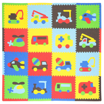 Tadpoles 16 Tiles Transportation Playmat For Kids  Interlocking Tiles With 16 Border Pieces  Soft Eva Foam  Safe & Durable  Tota