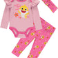 Baby Shark Girls' Creeper Bodysuit With Pull On Pants And Matching Headband 3 Piece Set (Pink/Rose, 3-6 Months)