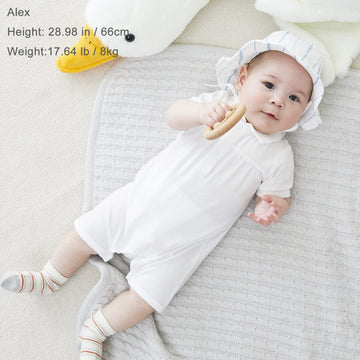 Pureborn Baby Boy Baptism Outfit Infant Short Sleeve Collared Christening Romper Summer Cotton One-Piece 9-12 Months Off White