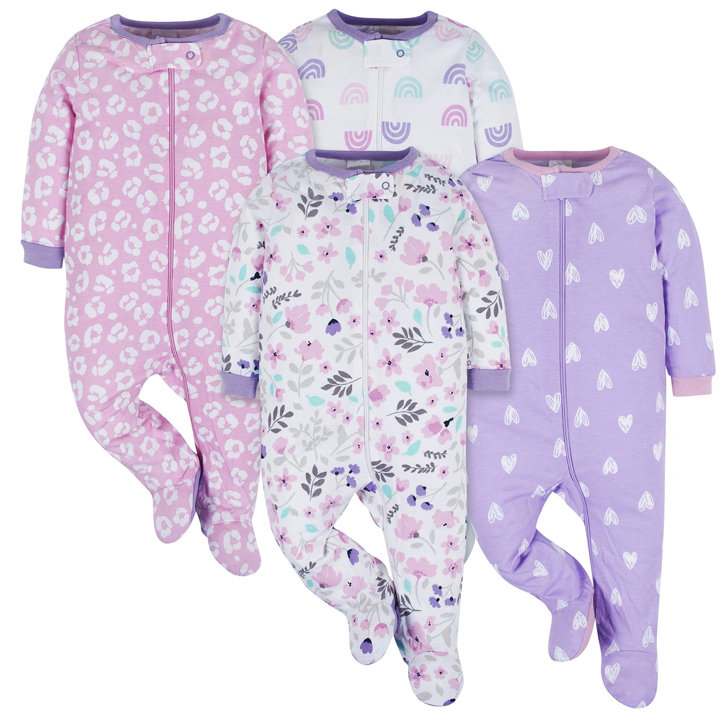 Onesies Brand Baby Girl'S 4-Pack Sleep 'N Play Footies Multi Pack, Rainbows, 3-6 Months