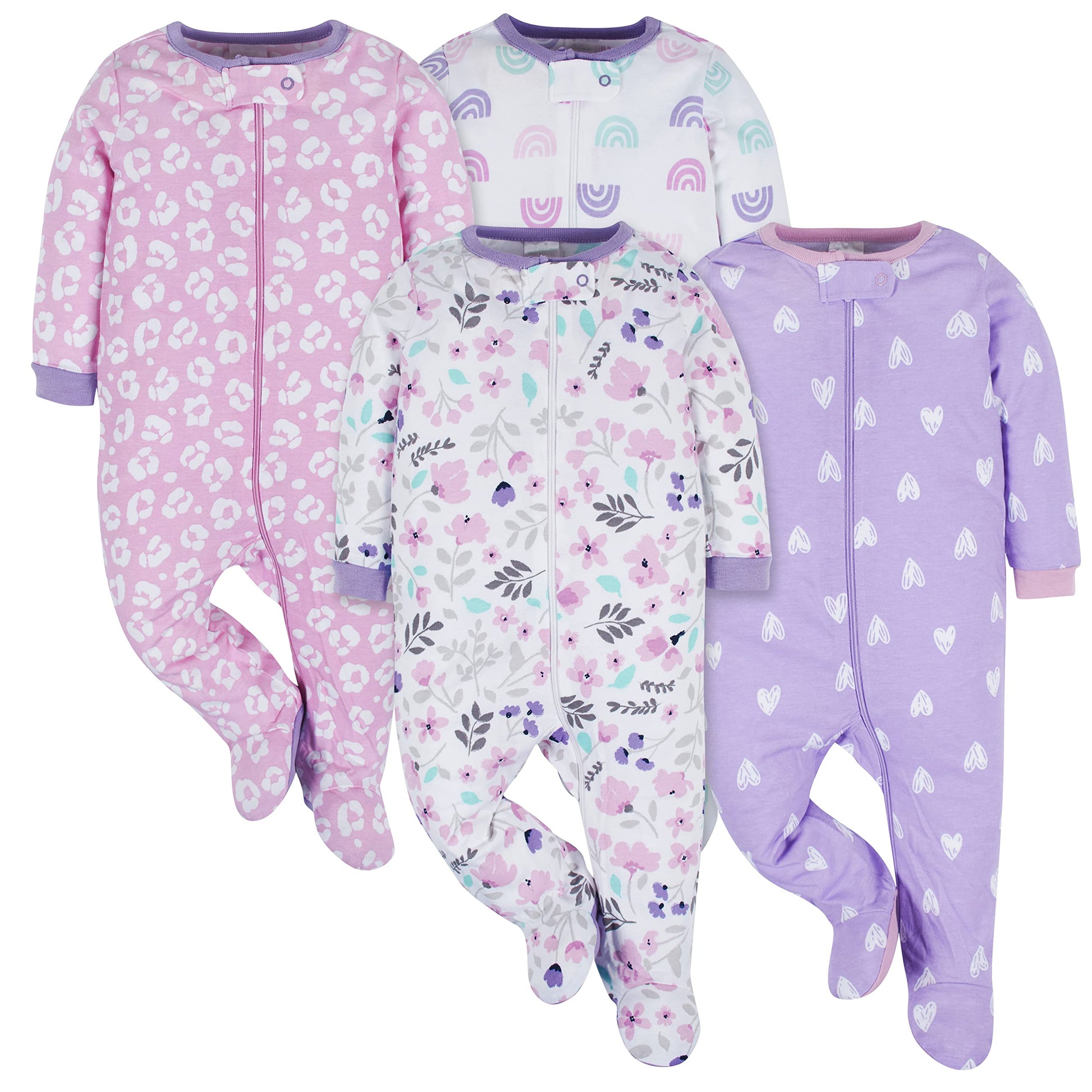 Onesies Brand Baby Girl'S 4-Pack Sleep 'N Play Footies Multi Pack, Rainbows, 3-6 Months