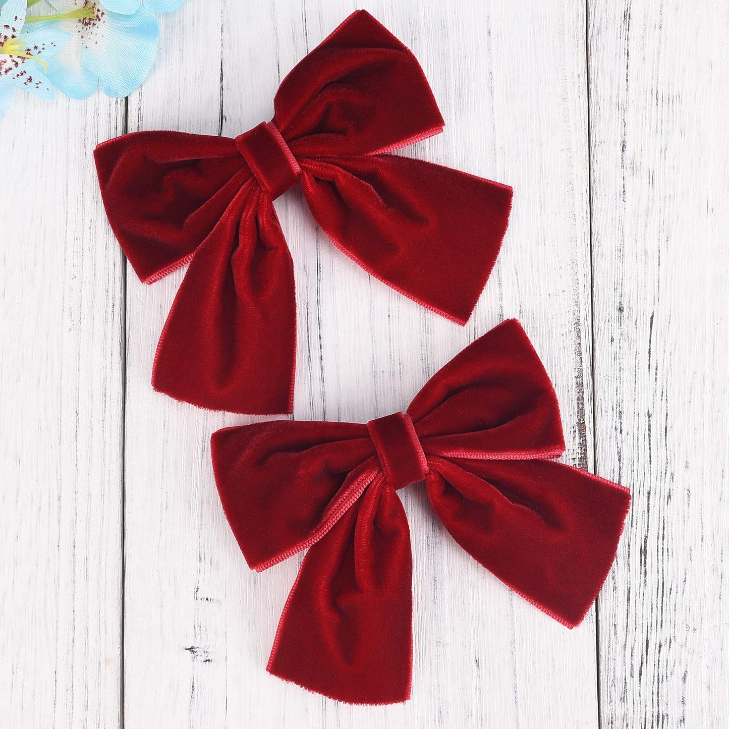 Deeka 2 Pcs 4' Hand-Made Velvet Hair Bows Alligator Clips Hair Accessories For Little Teen Toddler Girls Kids Set Of 2 -Dark Re