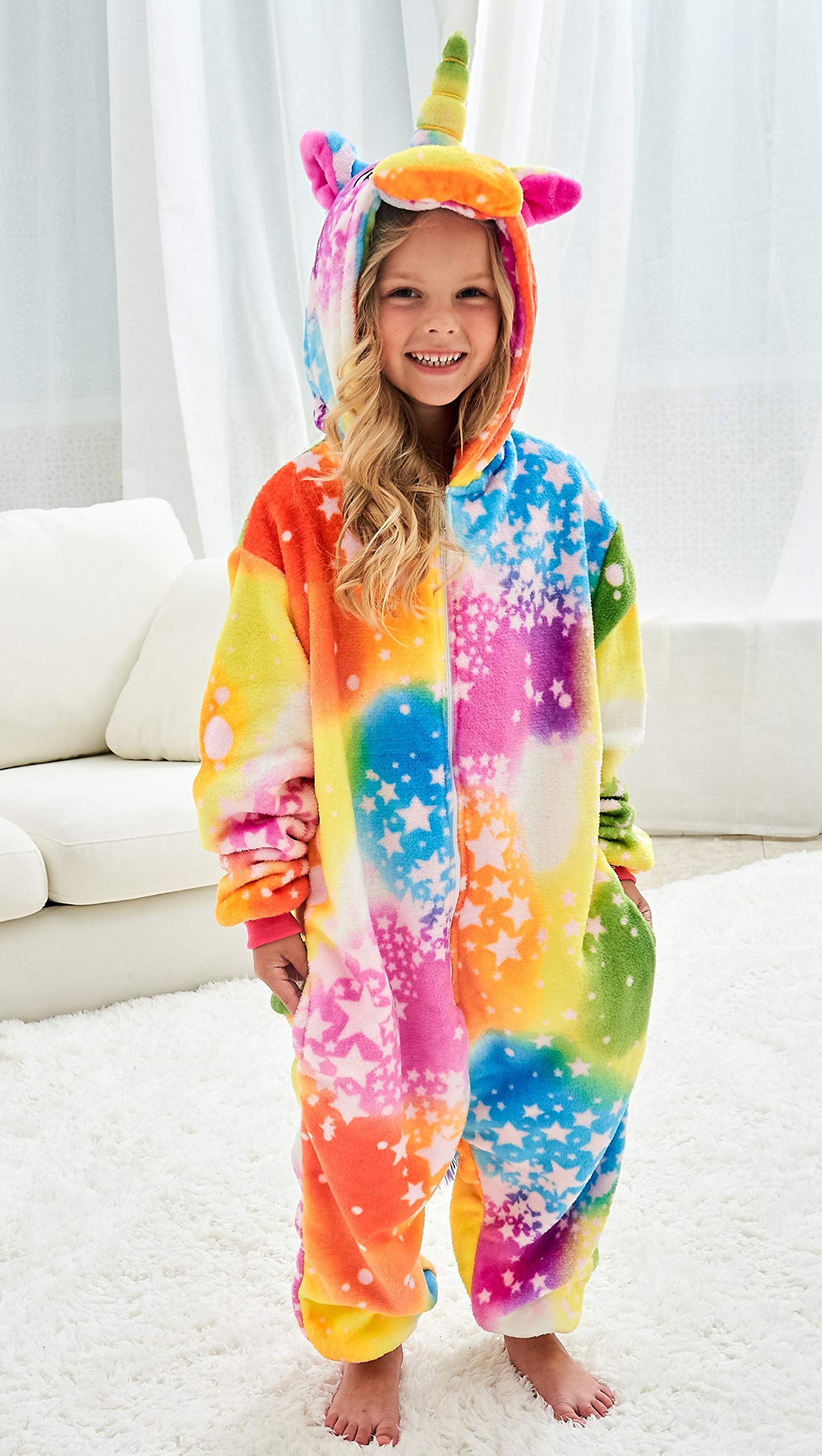Chetosho Unicorn Hooded Onesie Girls Halloween One Piece Kids Costume (Tie Dye Starry Sky 3-4 Years)
