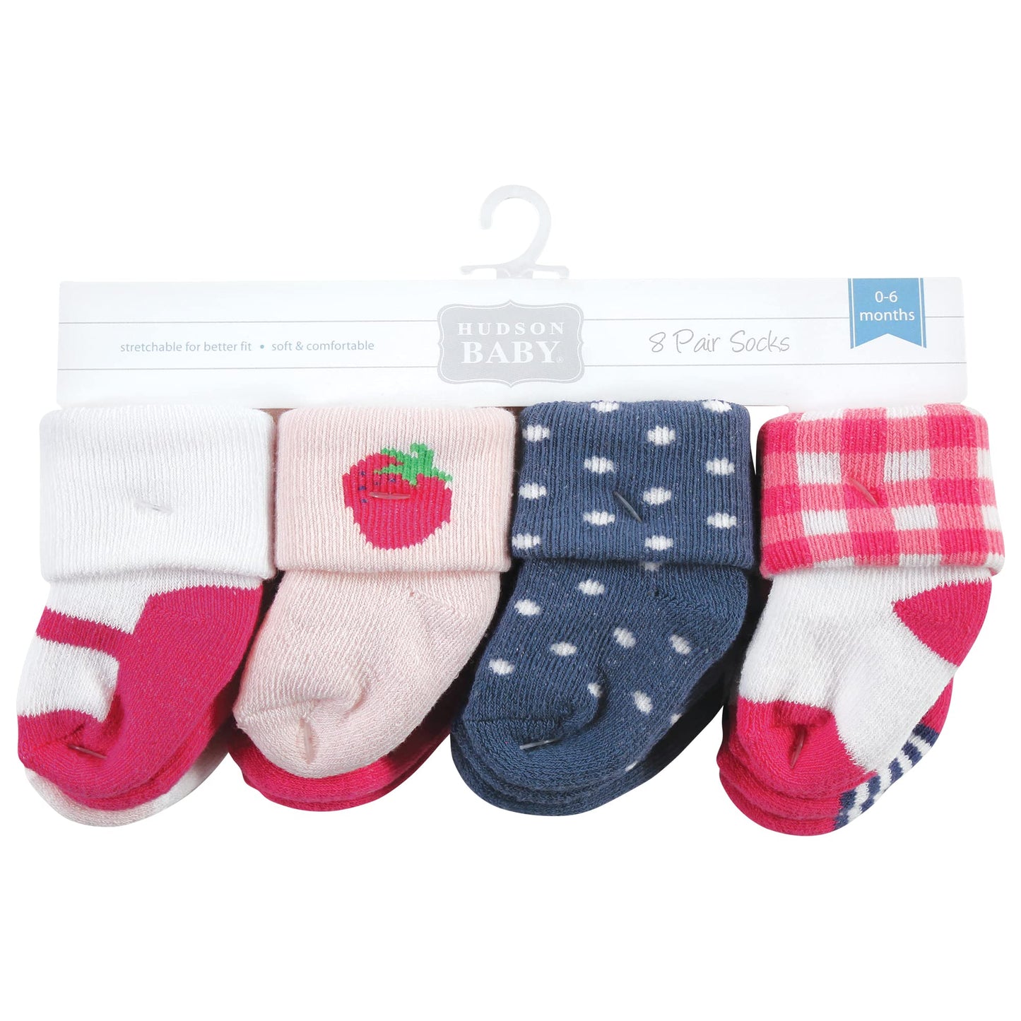 Hudson Baby Unisex Baby Cotton Rich Newborn And Terry Socks, Pink Strawberry, 0-6 Months